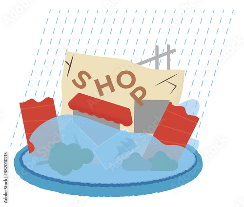 水害に遭うショップのベクターイラスト