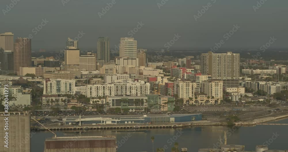 Tampa Florida Aerial v20 pan left shot of Port of Tampa and massive cruise ship - DJI Inspire 2, X7, 6k - March 2020