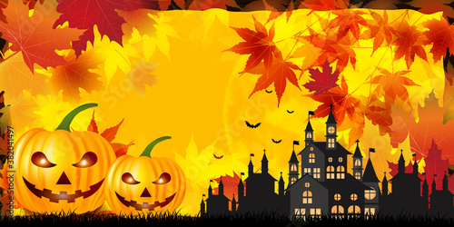 ハロウィン　かぼちゃ　紅葉　背景