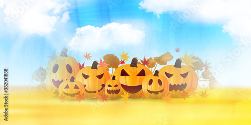ハロウィン　かぼちゃ　紅葉　背景