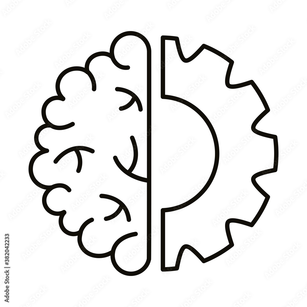 brain human with gear line style icon brain human with gear line style icon