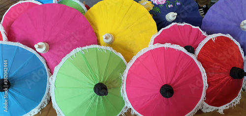 Colorful Thai traditional handmade umbrellas background