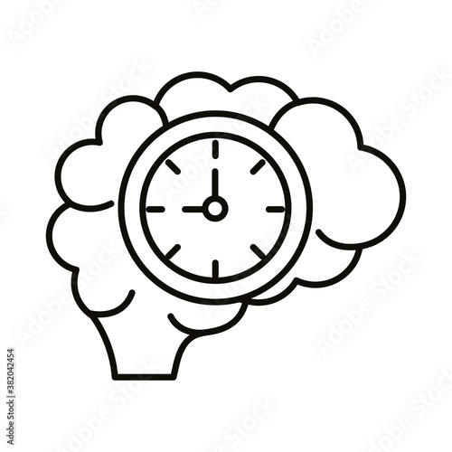 brain human with time clock line style icon