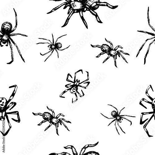 Hand drawn spiders pattern. Halloween decoration. © Юлия Устюгова