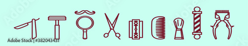 set of barber tools cartoon icon design template with various models. vector illustration isolated on blue background