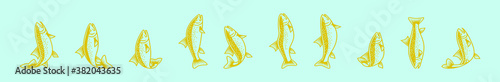 set of trout fish cartoon icon design template with various models. vector illustration isolated on blue background