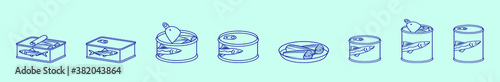 set of canned sardines icon design template with various models. vector illustration isolated on blue background