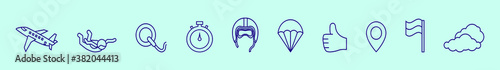 set of sky diving cartoon icon design template with various models. vector illustration isolated on blue background