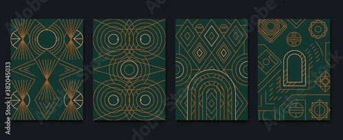 Gold and Luxury Invitation card design vector. Abstract geometry frame and Art deco pattern background. Use for wedding invitation, cover, VIP card, print, poster and wallpaper. Vector illustration.
