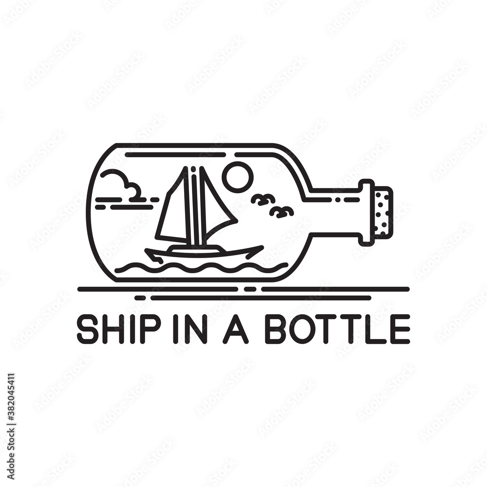 Obraz premium monoline design of sailing ship in bottle vector illustration