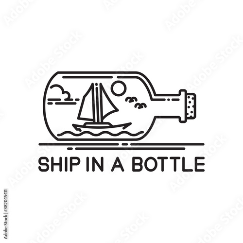 monoline design of sailing ship in bottle vector illustration