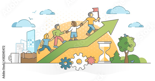 Teamwork partnership help with collaboration or assistance outline concept