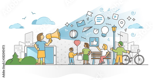Public communication as mass media speech and marketing scene outline concept