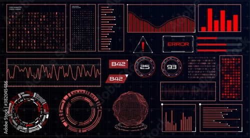 HUD futuristic interface. Hitech display with infographic elements. Dashboard with chart, diagram, line, graphic and data.