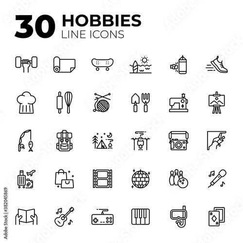 Outline style hobbies icons.