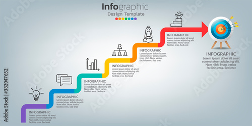 Success infographic template with stair step building.