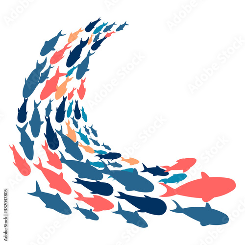 school of colorful tropical fish. fish silhouettes. modern abstract design for background, packaging, paper, cover, fabric, card, print for clothes