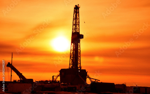 The drilling rig during sunset
