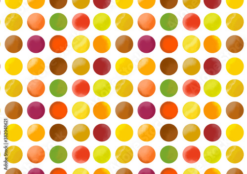 水彩　秋色　暖色　水玉　watercolor 　seamless pattern　polka dots