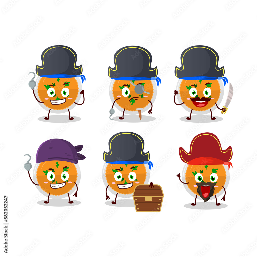 Cartoon character of mashed orange potatoes with various pirates emoticons Cartoon character of mashed orange potatoes with various pirates emoticons