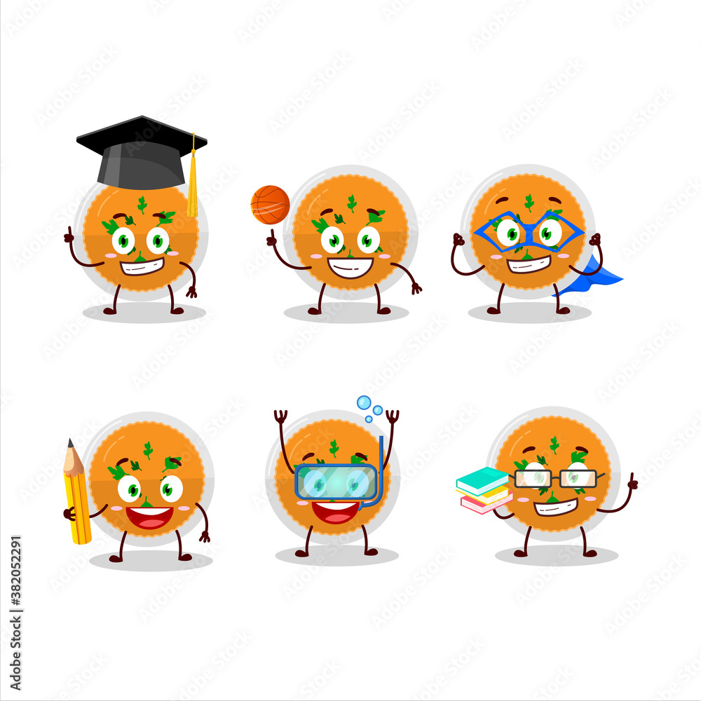 School student of mashed orange potatoes cartoon character with various expressions