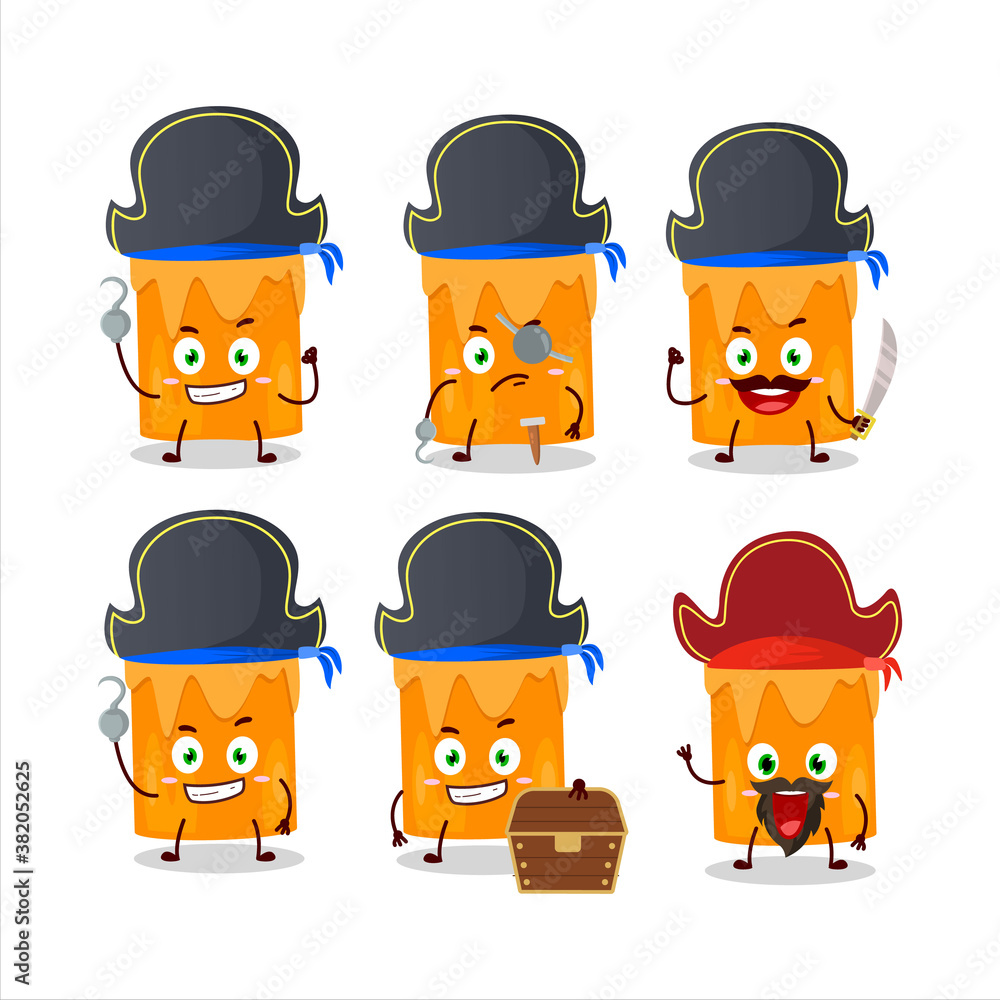 Cartoon character of orange candle with various pirates emoticons Cartoon character of orange candle with various pirates emoticons