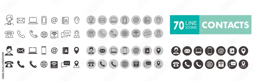 Set of 70 Contact Us web icons in line style - obrazy, fototapety, plakaty 