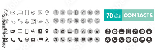 Set of 70 Contact Us web icons in line style