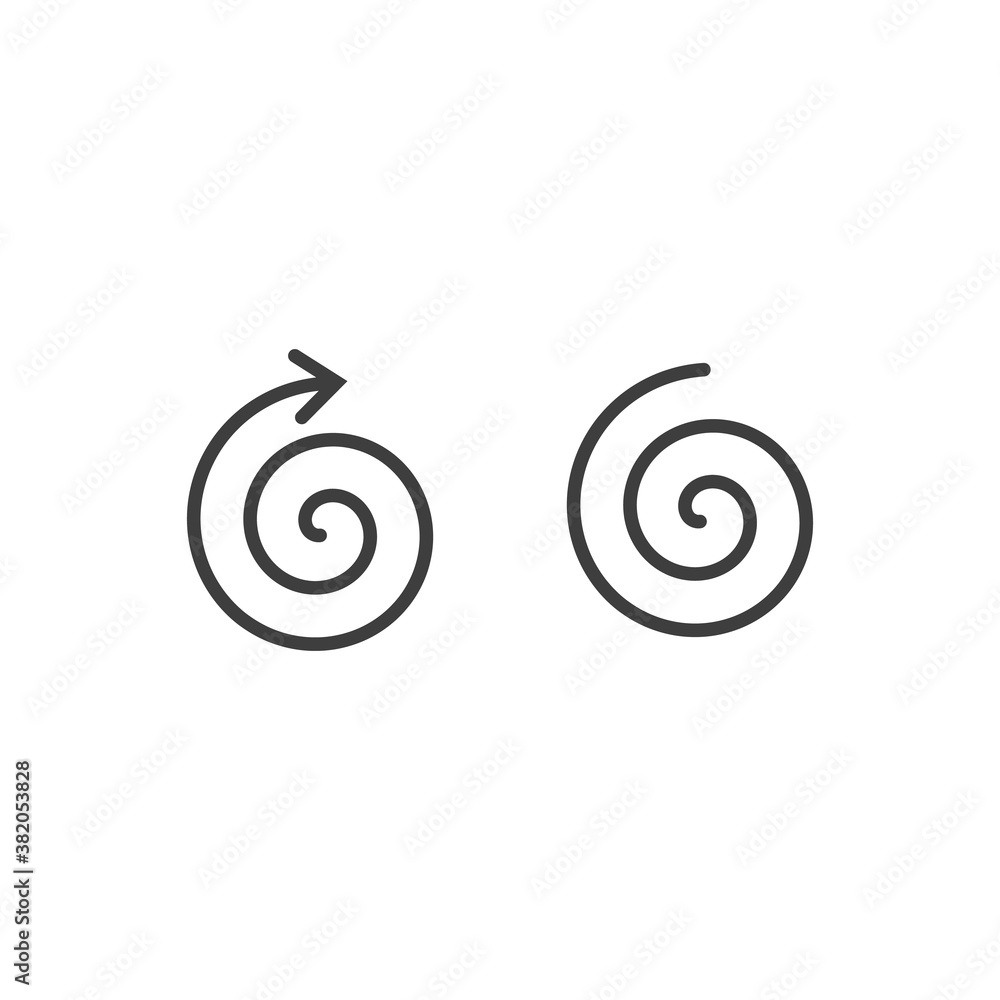 Large linear spiral with arrow. Archimedean spiral of black color with ten turnings of one arm of an arithmetic spiral, rotating with constant angular velocity. Large linear spiral with arrow. Archimedean spiral of black color with ten turnings of one arm of an arithmetic spiral, rotating with constant angular velocity.