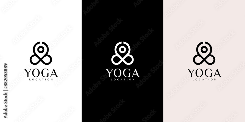 Line Art Elegant yoga with location icon logo design, beauty spa or cosmetics logo Line Art Elegant yoga with location icon logo design, beauty spa or cosmetics logo