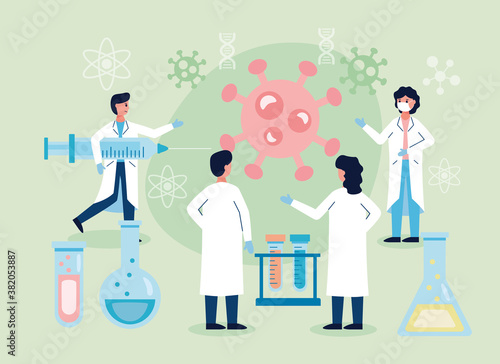 group of scientifics with laboratory equipment vaccine research