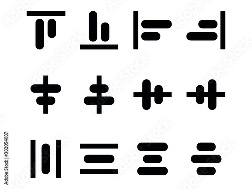 alignment item icon flat black, ux and ui design for mobile concept or web apps . align left, right and center logo 