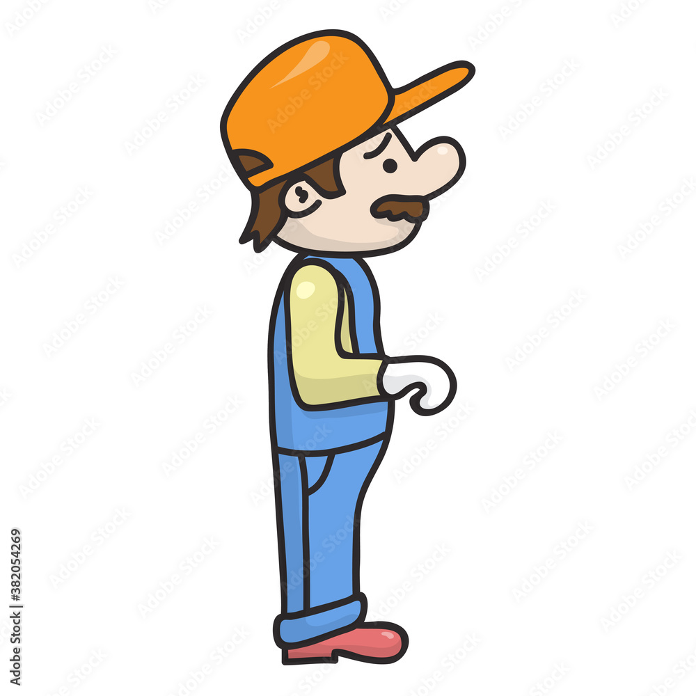 worker in a uniform with orange baseball cap worker in a uniform with orange baseball cap
