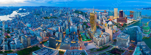 Aerial photography of night scene of Macao Peninsula City  China