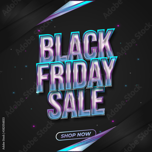 Black Friday sale banner with colorful 3d text in cyberpunk style