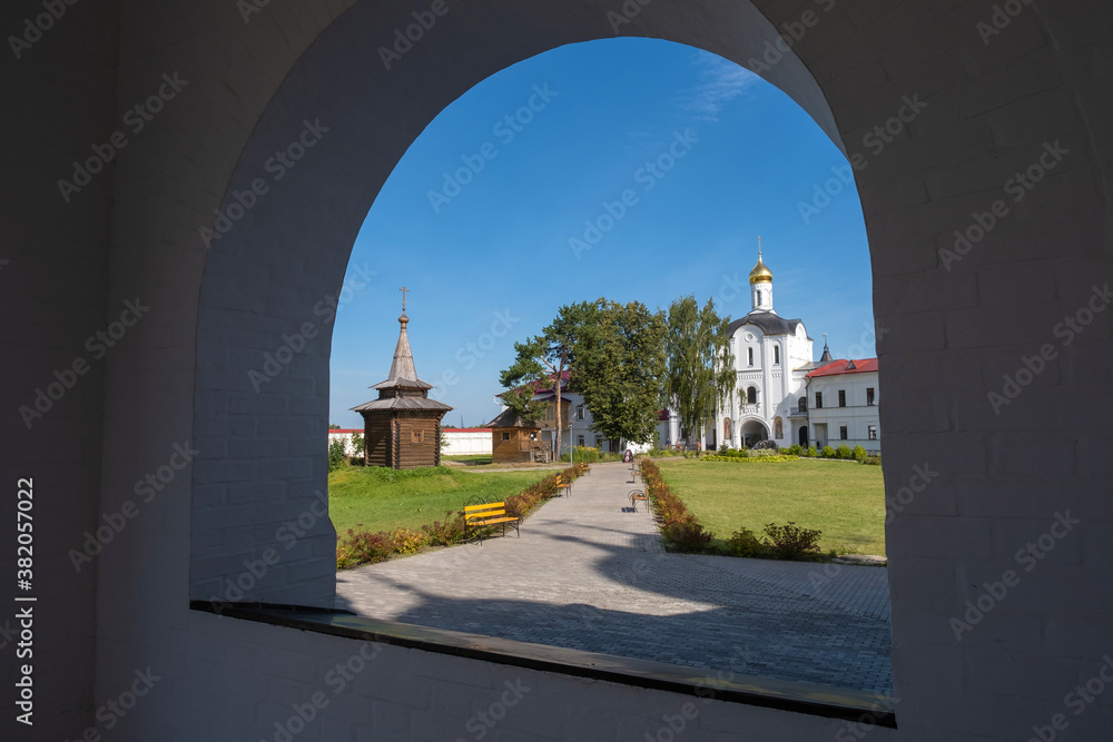 Fototapeta premium View from the porch of the Cathedral of St. Sergius of Radonezh in the Trinity-Sergius Varnitsky Monastery.