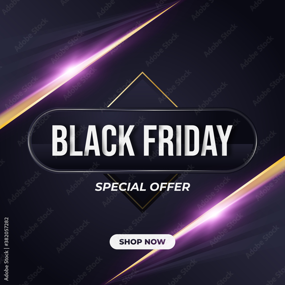 Black Friday sale banner with abstract concept and glowing light