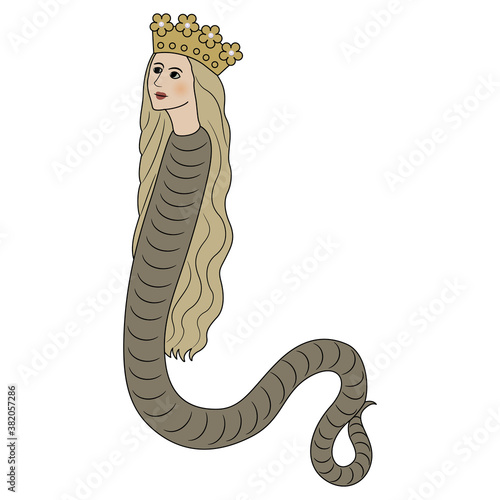 Fantastic lady snake in royal golden crown. Lilith.
