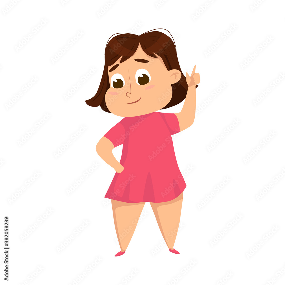Overweight Chubby Girl, Cheerful Plump Kid Character Cartoon Style Vector Illustration Overweight Chubby Girl, Cheerful Plump Kid Character Cartoon Style Vector Illustration