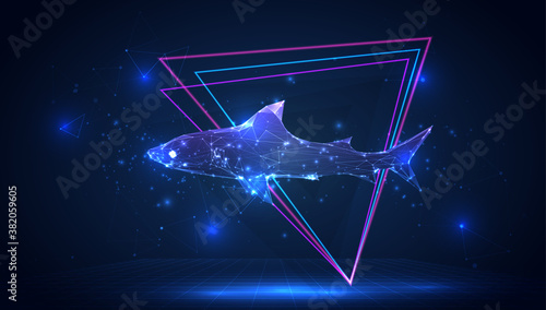 vector 3d from triangular polygons on a blue background