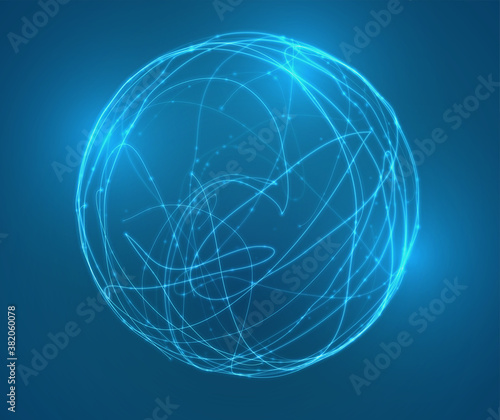 vector blue glowing sphere made of lines  dots  flares and paths