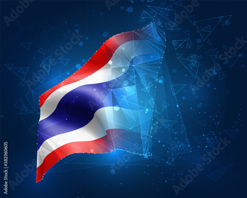 vector flag, virtual abstract 3D object from triangular polygons on a blue background