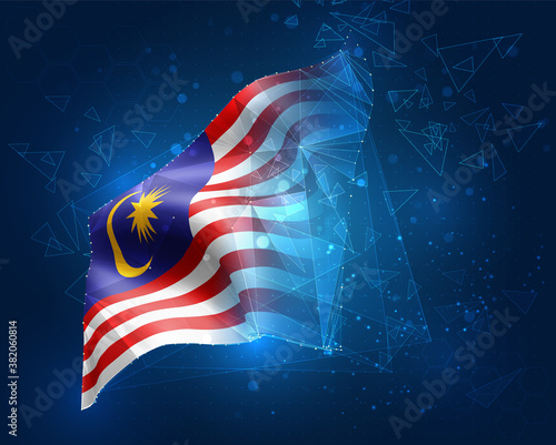 vector flag, virtual abstract 3D object from triangular polygons on a blue background