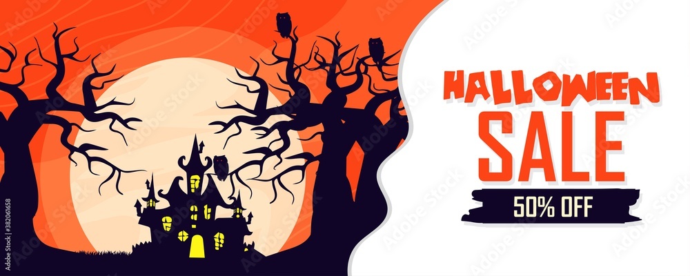 Halloween sale banner. Halloween backgrounds. Flyers or templates for discounts and promotions. silhouette Vector illustration.