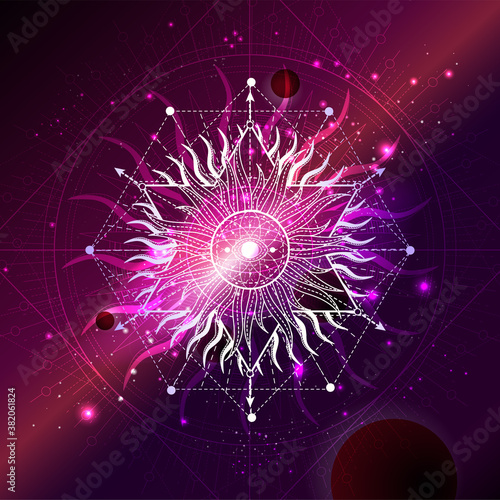 Vector illustration of Sacred geometric symbol against the space background.