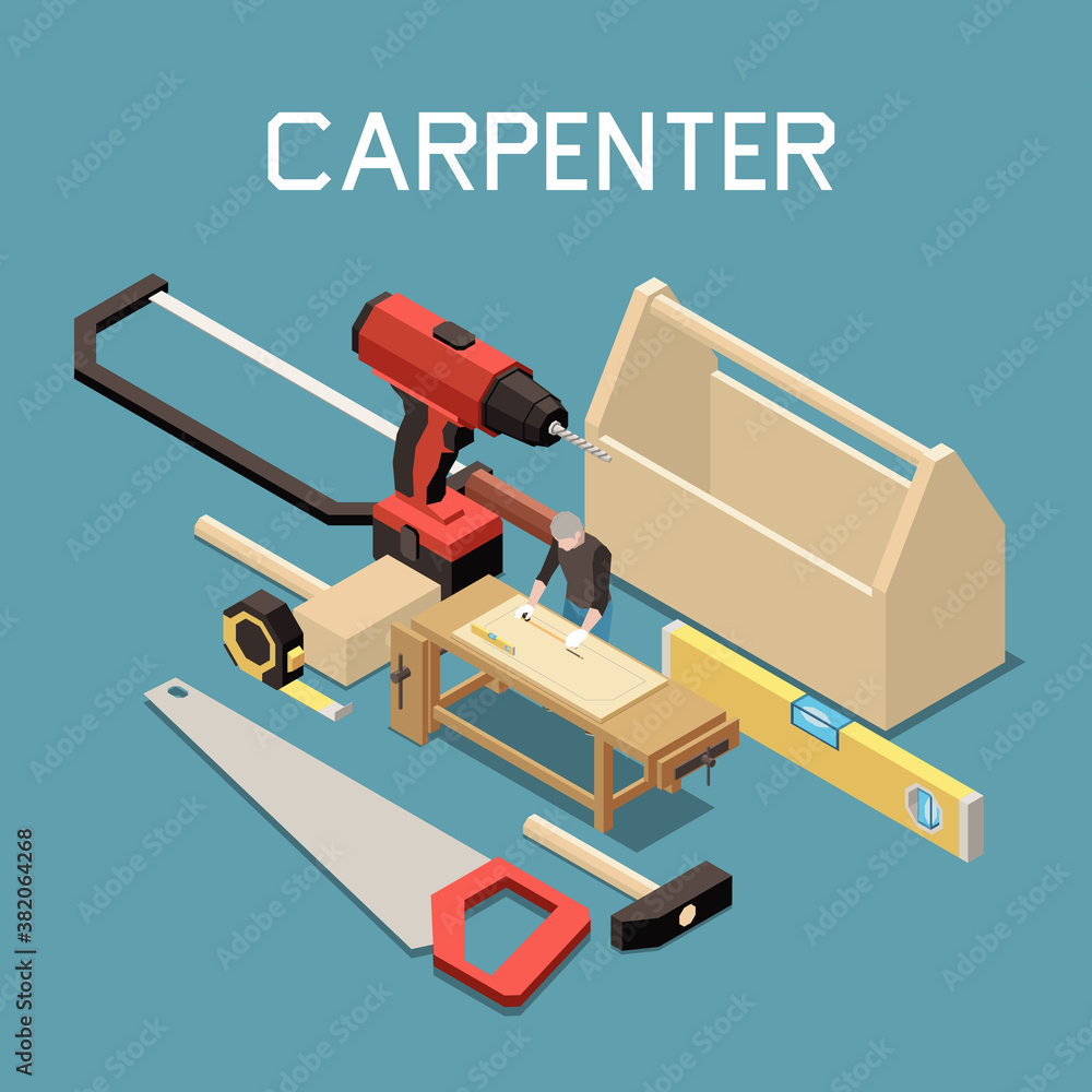 Carpentry Tools Isometric Composition Carpentry Tools Isometric Composition