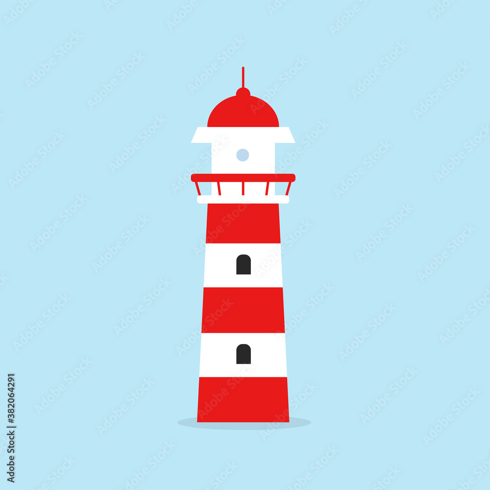 Lighthouse on a blue background. flat vector illustration