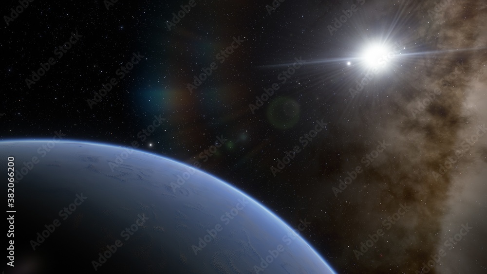Deep space planets, awesome science fiction wallpaper, cosmic landscape. 3d render