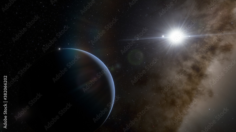 Naklejka premium Deep space planets, awesome science fiction wallpaper, cosmic landscape. 3d render