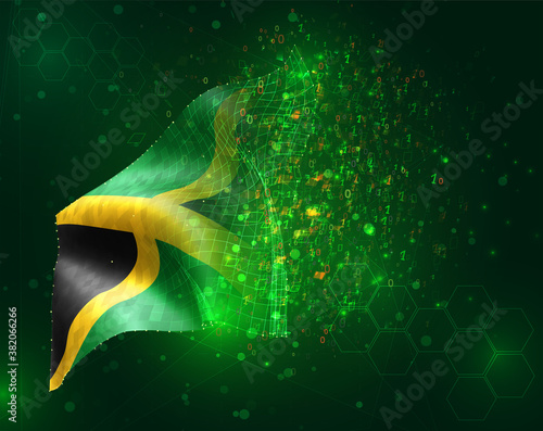 vector 3d flag on green background with polygons and data numbers